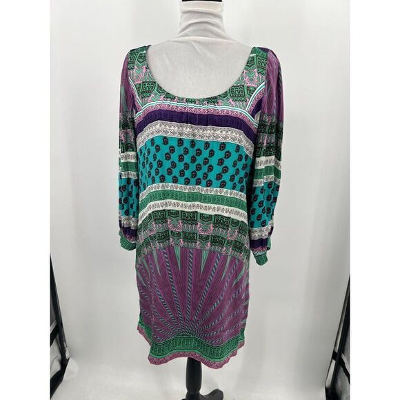 Hale Bob Women's Medium Silk Blend Colorful Boho Abstract Print Long Sleeve - Picture 2 of 15